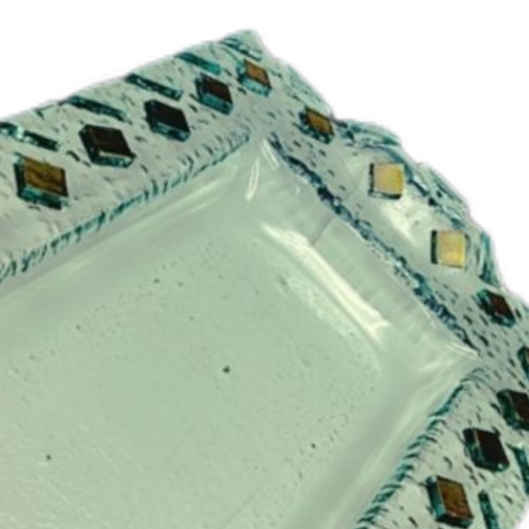 👣4/$20.  Fused Glass Tray Pebble Texture Glass with Gold Tone Square Accents - Picture 4 of 7